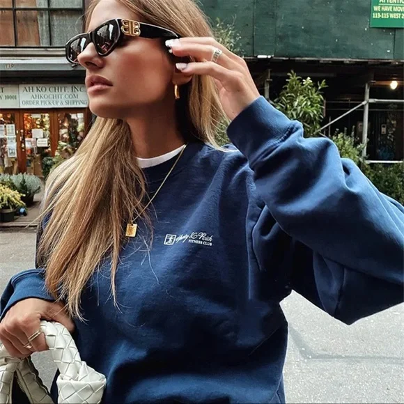 Sporty & Rich Logo Crewneck, Navy, Size Small - Picture 3 of 4